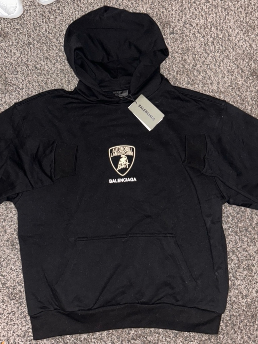 Balenciaga Black Crewneck Sweater with Gold Lamborghini Crest